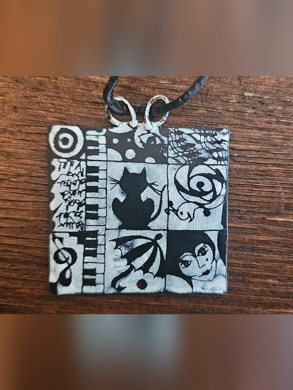 Black and White Metal Hand-Painted Pendant Necklace